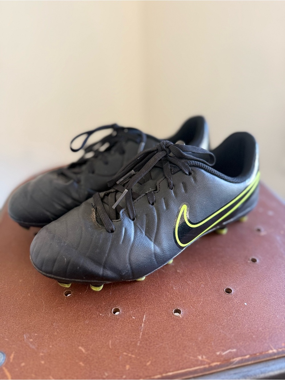 Nike Boy’s Black Soccer Cleats with Neon Yellow Accent